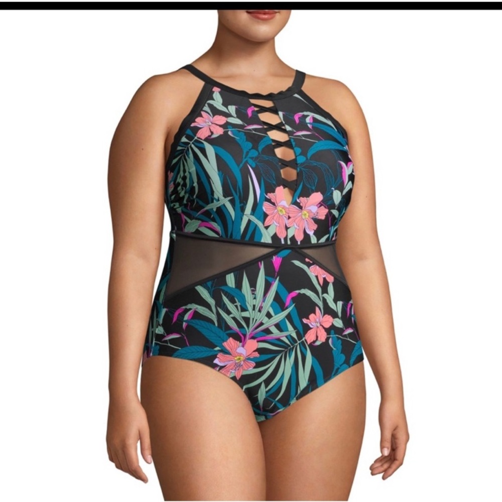Terra & Sky One Piece Tropical Dark Floral Fairytale Swimsuit